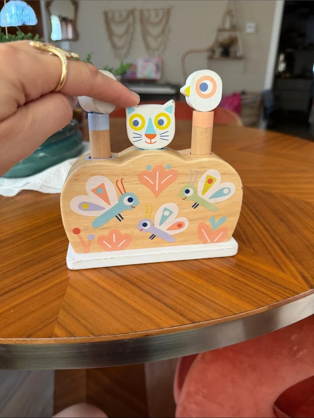 Cute French wood spring toy animals bugs
